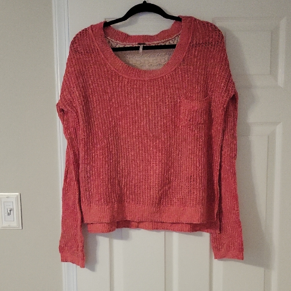 FREE PEOPLE Cozy Knit Sweater in Coral